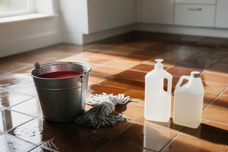 Bruine en roodachtige vloertegels als nieuw: het schoonmaakproduct dat direct kleur en glans terugbrengt