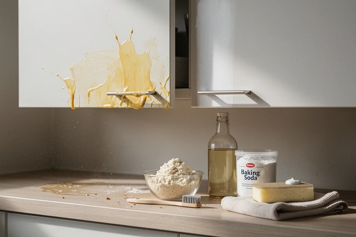 Met een simpel huismiddeltje: zo maak je aangekoekte vetvlekken van de keukenkastdeurtjes schoon